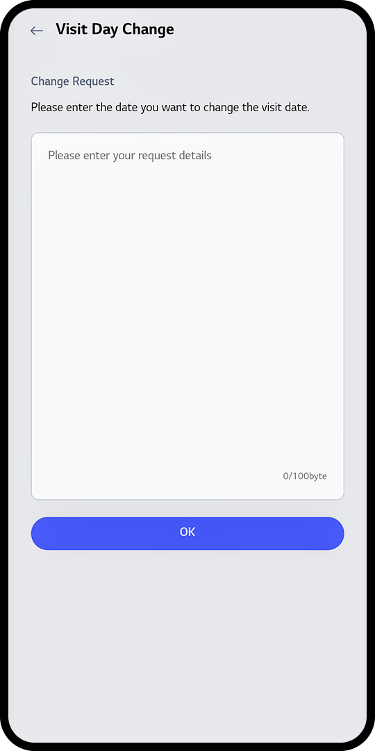 Mobile screen showing step to visit day change
