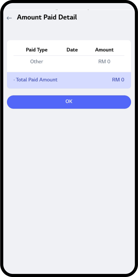 Mobile screen showing step to view payment history