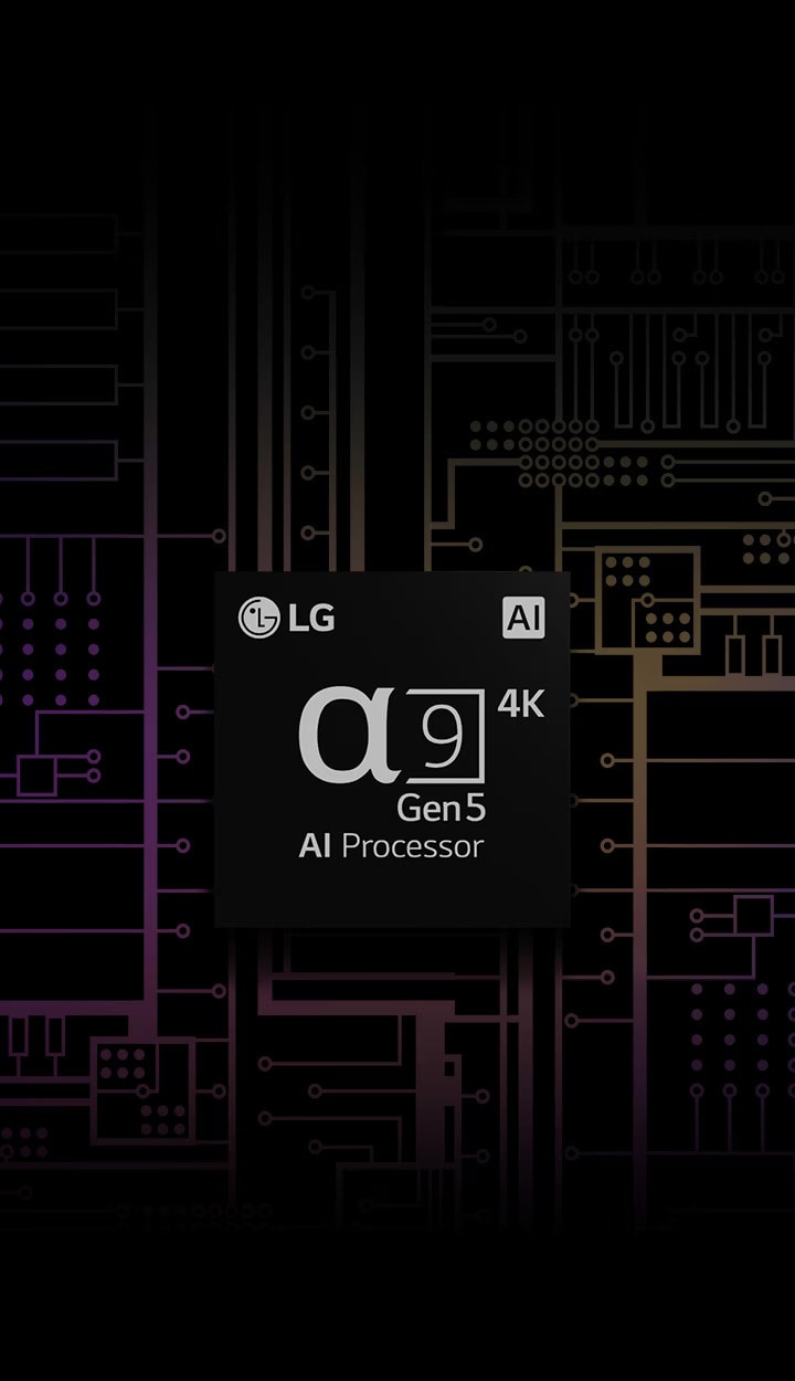An image of the α9 Gen 5 AI processor 4K has a black and white background which transforms into colour.