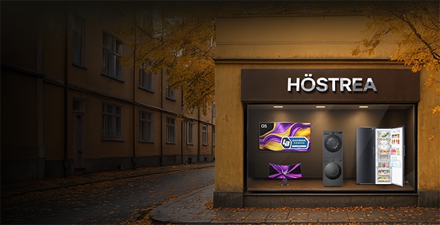 Det h?r ?r en bild p? en svart tv?ttmaskin mot en svart bakgrund som lyfter fram dess AI-funktioner. Meddelandet lyder: *F? upp till 6 000 kr i rabatt med kupong n?r du best?ller utvalda tv?ttprodukter.*