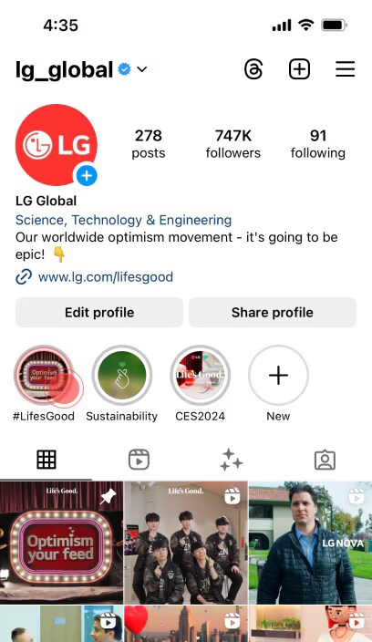 lg_global Instagram 的螢幕圖片。