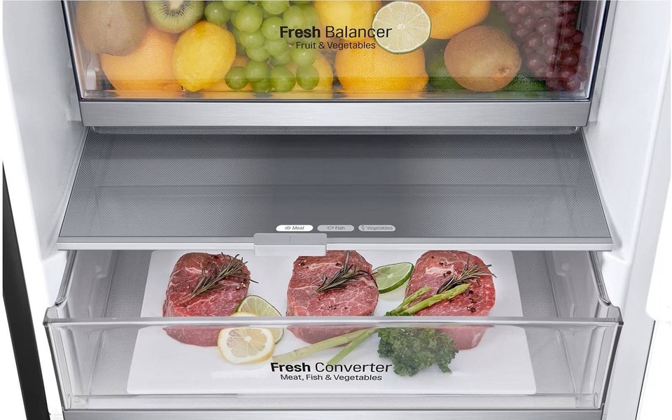 Wo lagert man Fleisch im Kühlschrank? Die?Fresh Converter“-Schublade des LG Kühlschranks eignet sich hierfür optimal.