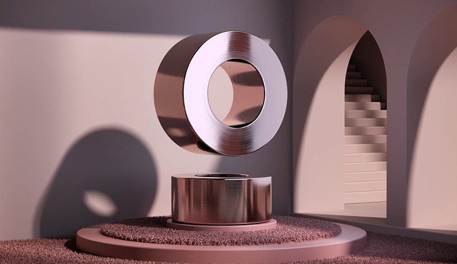 Der Fernseher LG SIGNATURE OLED 8K steht in einem grünen künstlerischen Wohnzimmer mit einem gro?en goldenen Metallpendel.