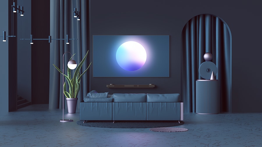 LG SIGNATURE OLED TV, an der Wand angebracht, in verdunkelter Atmosph?re.