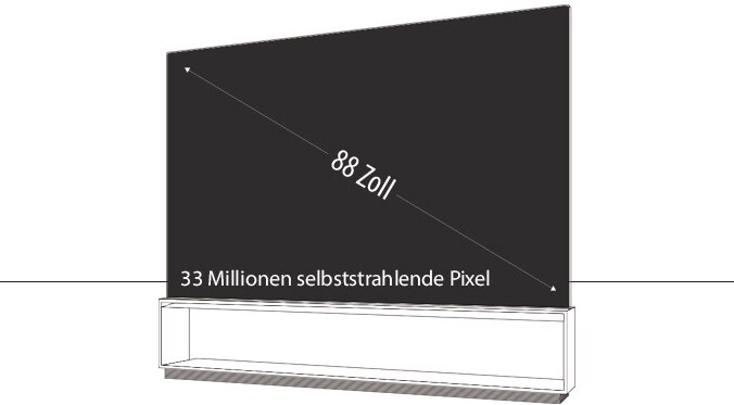 Ein Infografik-Bild von LG SIGNATURE 8K OLED TV Z9, das die Gr??e des gesamten Produktaufbaus zeigt