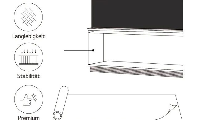 Bild, das erl?utert, dass der Standfu? des LG SIGNATURE 8K OLED TVs aus Aluminium besteht und wie langlebig er ist