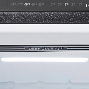 Close up of door cooling feature and temperature control panel in an lg bottom freezer  refrigerator.