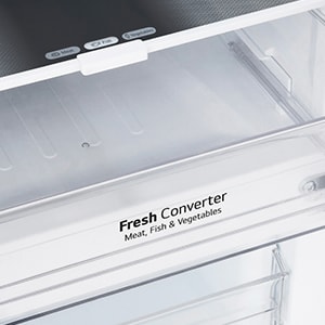 Close up of fresh converter feature in and lg bottom freezer refrigerator.