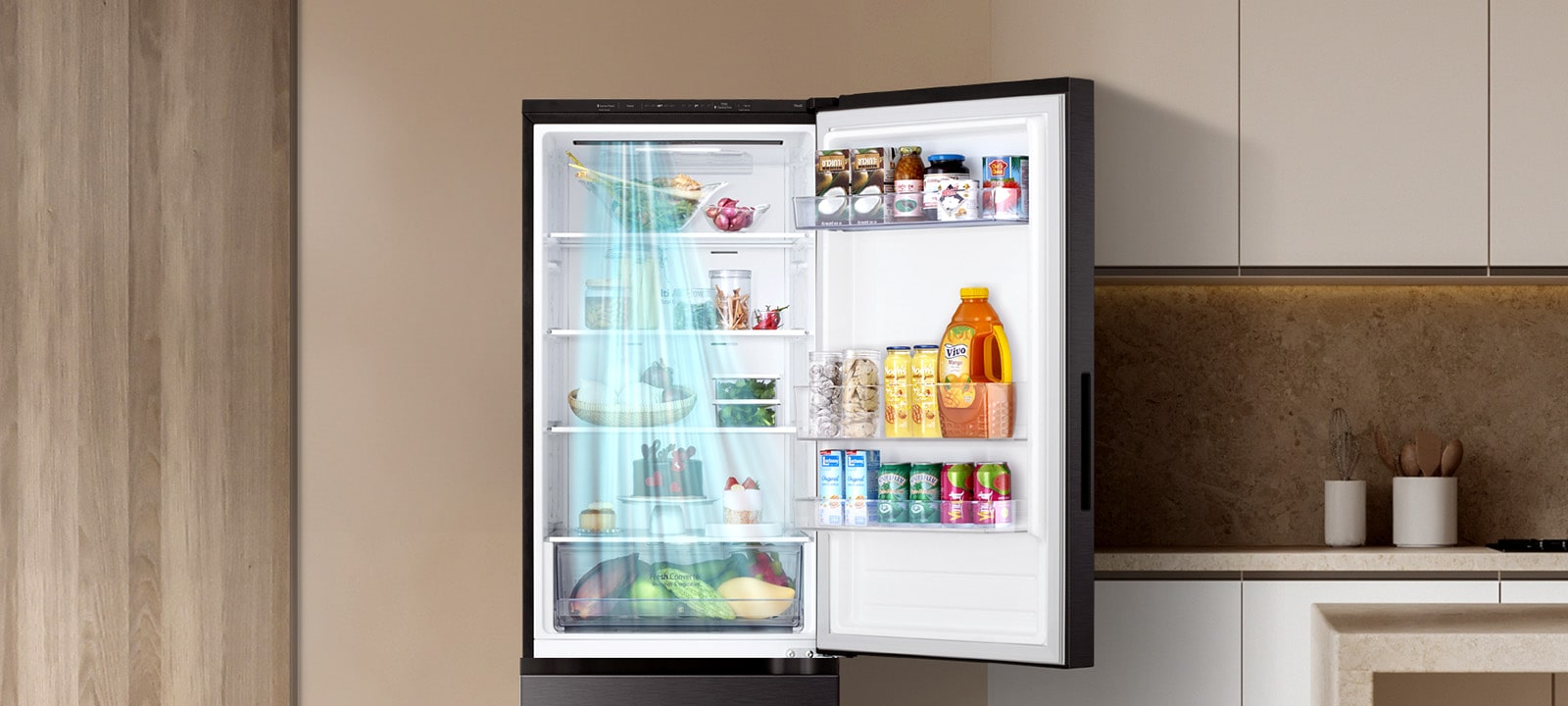 lg bottom freezer refrigerator door cooling technology helps foods and beverages to maintain consistent temperature.
