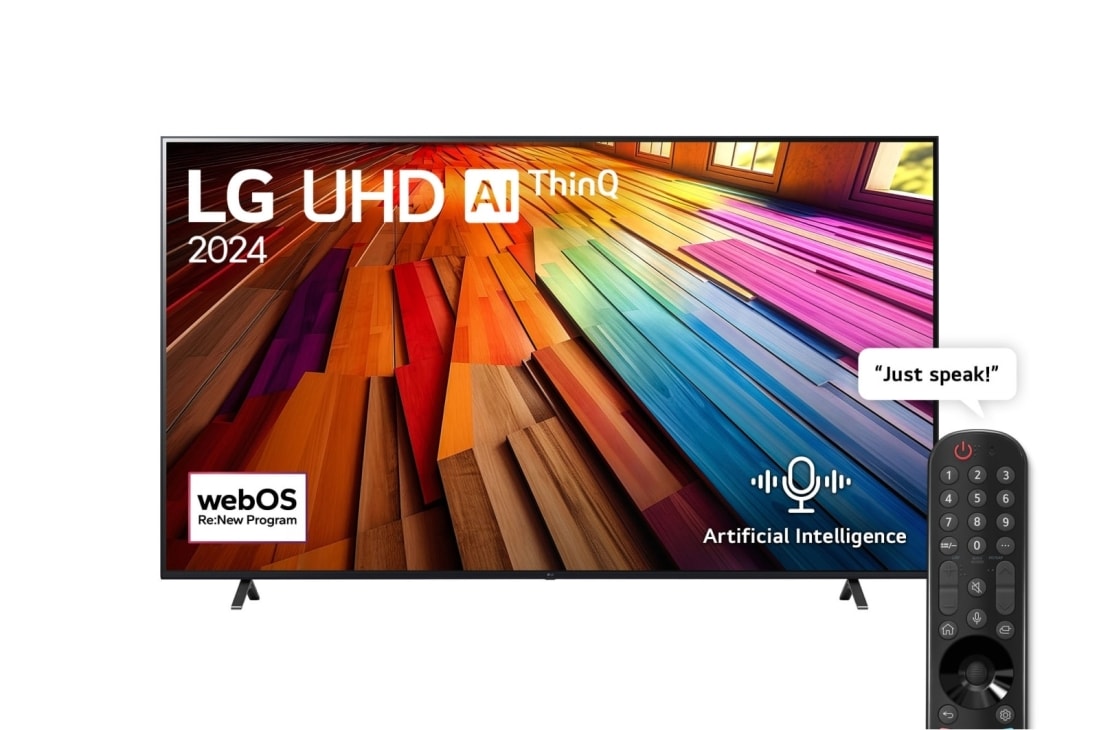 LG 86 Inch LG UHD AI UT80 4K Smart TV AI Magic remote HDR10 webOS24, Front view, 86UT80006LB