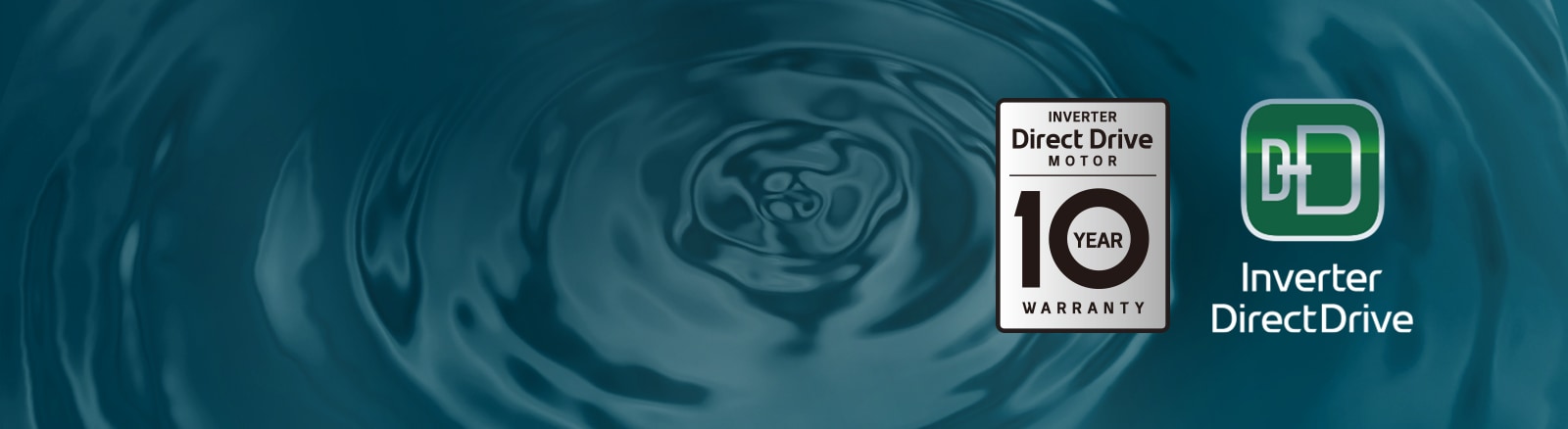 Un fondo de ondas suaves con el logotipo de Inverter DirectDrive 10 a?os de garantía, el logotipo de Inverter DirectDrive.