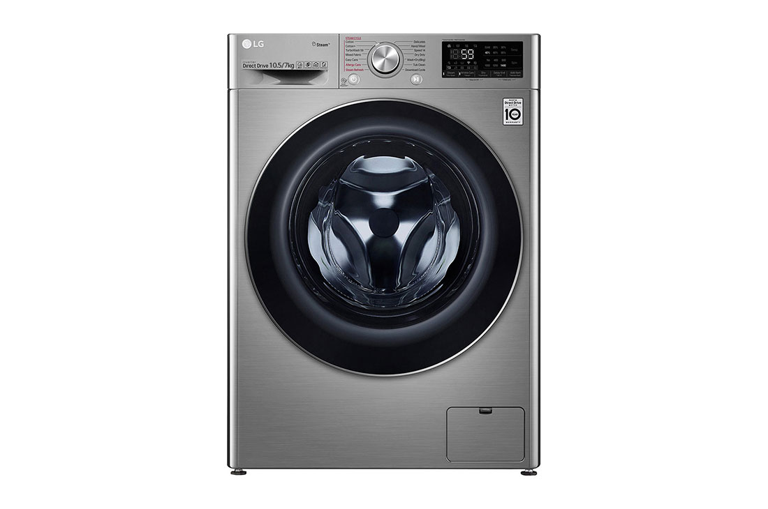 LG Lavadora Secadora Carga Frontal 10,5/6 kg con Vapor, DirectDrive Inverter, Smart ThinQ (Wi-Fi), colo acero, WD11VVC3S6C
