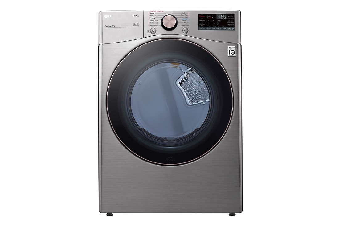 LG 22kg Secadora a Eléctrica de Carga Frontal con TurboSteam? & SmartThinQ(Wi-Fi), Color Acero, Puerta de Vidrio templado, vista frontal, DF22VV2SBRE