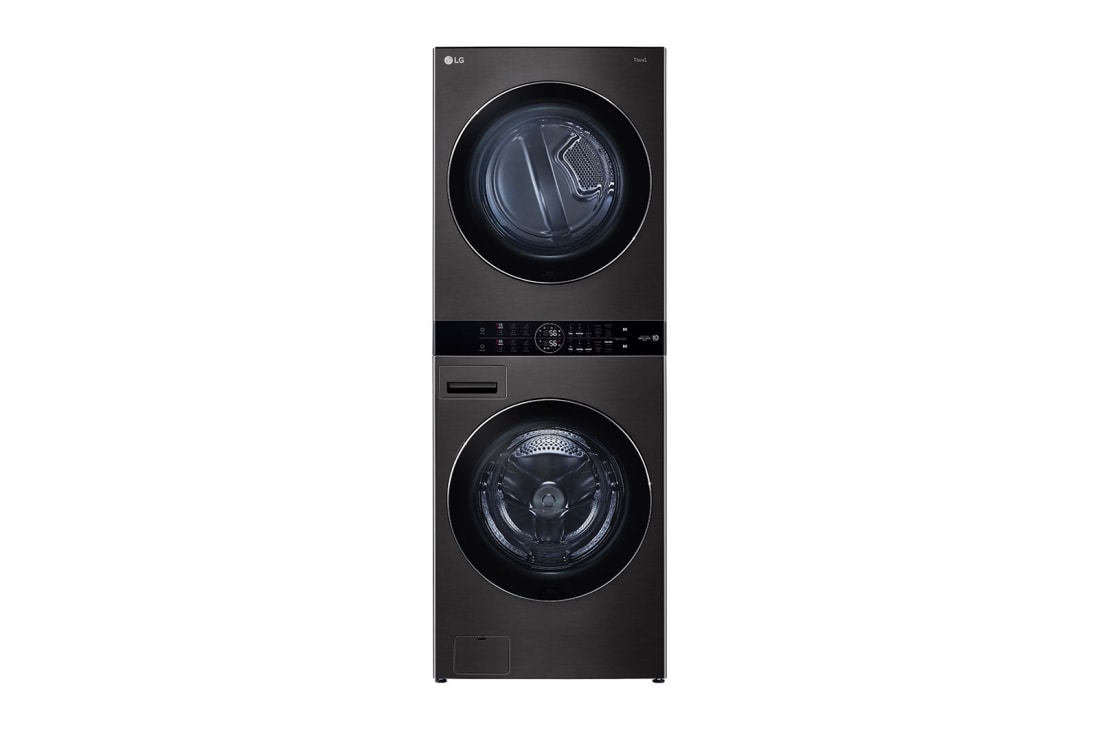 LG Torre de lavado WashTower? LG 25Kg(lavado) / 22Kg (Secado Eléctrico) Carga Frontal Inverter AI DD? ThinQ Color: Negro, front view, WK25BS6E