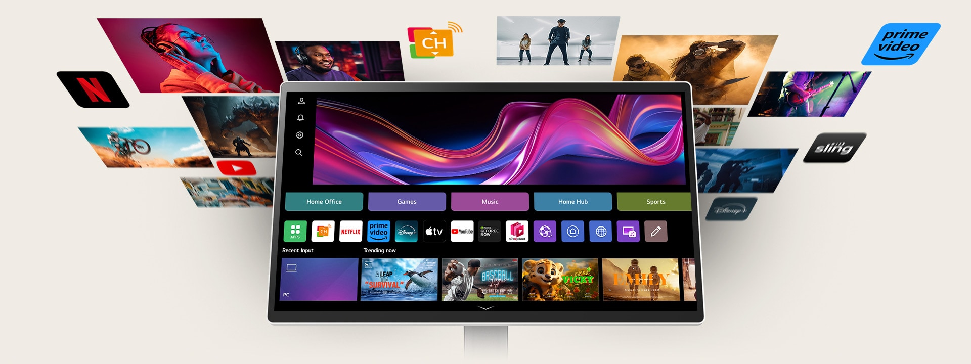 webOS ofrece acceso a Netflix, Prime Video, Disney+, YouTube y más. Control fácil, dise?o sin bordes y sonido estéreo claro.