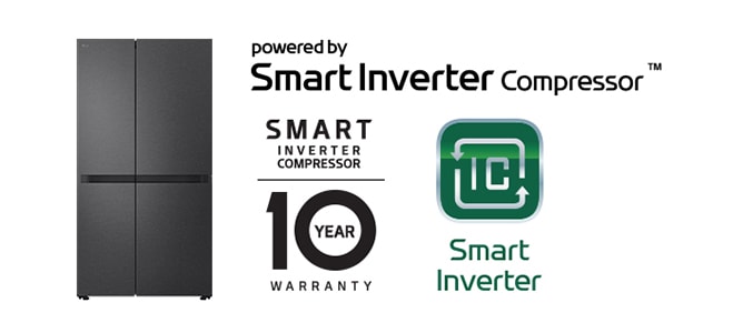 Imagen del producto con el logo del Compresor Smart Inverter? y el logo de garantía de 10 a?os.
