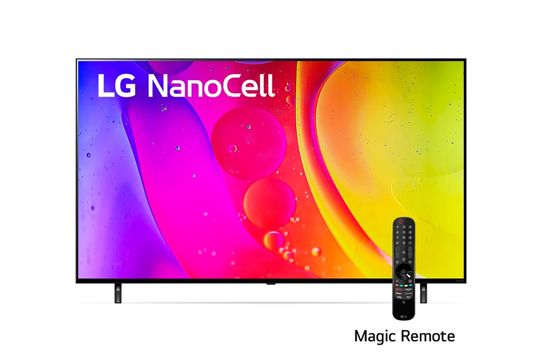 LG NanoCell TV 75'' NANO80 4K UHD SMART TV con ThinQ AI (Inteligencia Artificial), Procesador Inteligente α5 gen5, Vista frontal del televisor LG NanoCell, 75NANO80SQA