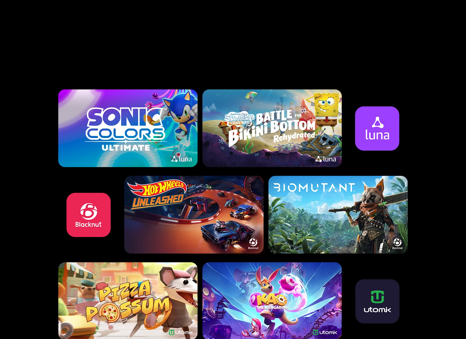 Eksklusiivsed m?ngupealkirjad 'Sonic Colors: Ultimate' ja 'Play SpongeBob: n?idatud on Battle for Bikini Bottom - Rehydrated' Luna, 'HOT WHEELS UNLEASHED' ja 'BIOMUTANT' Blacknuti, 'Pizza Possum' ja 'Kao the Kangaroo' Utomiku pilvem?nguplatvormidelt