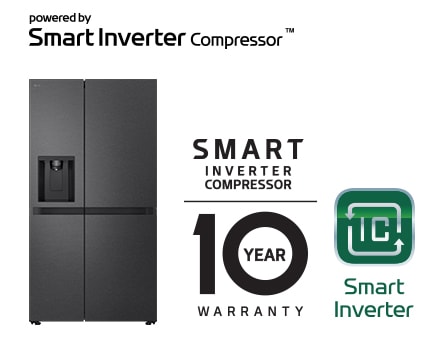 Tootepilt Smart Inverter Compressor? logoga ja 10-aastase garantii logoga.