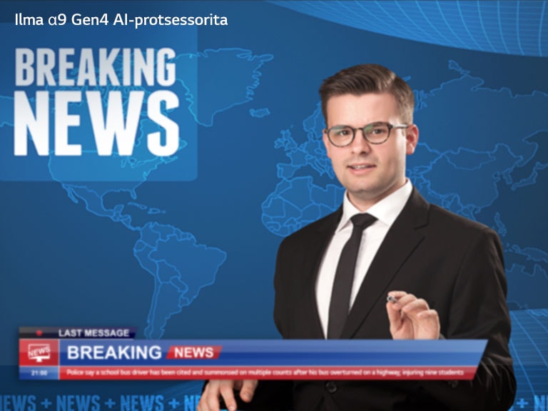 Maailmakaardi taustal uudiseid lugevat diktorit kujutava pildi kvaliteedi v?rdlusliugur.