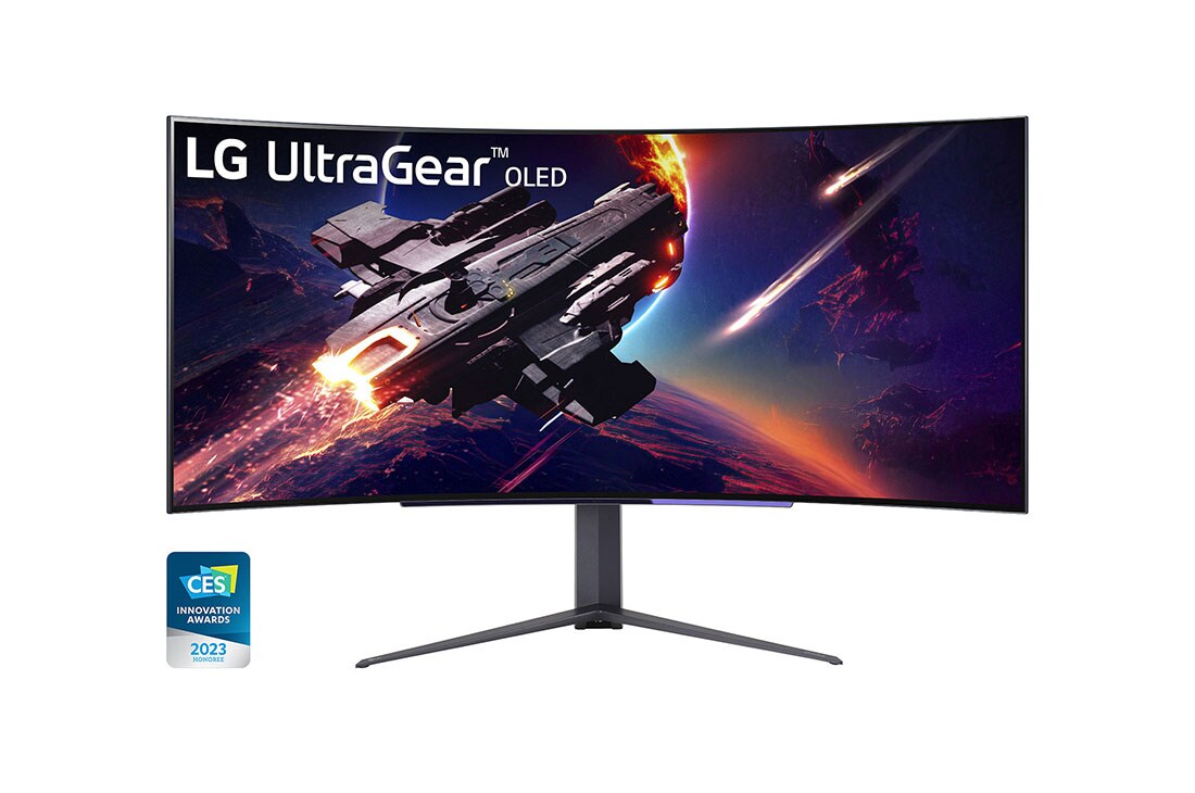 LG 45-tolline UltraGear? OLED n?gus WQHD m?ngumonitor 240 Hz v?rskendussagedusega 0,03 ms (GtG) reageerimisajaga, eestvaade, 45GR95QE-B