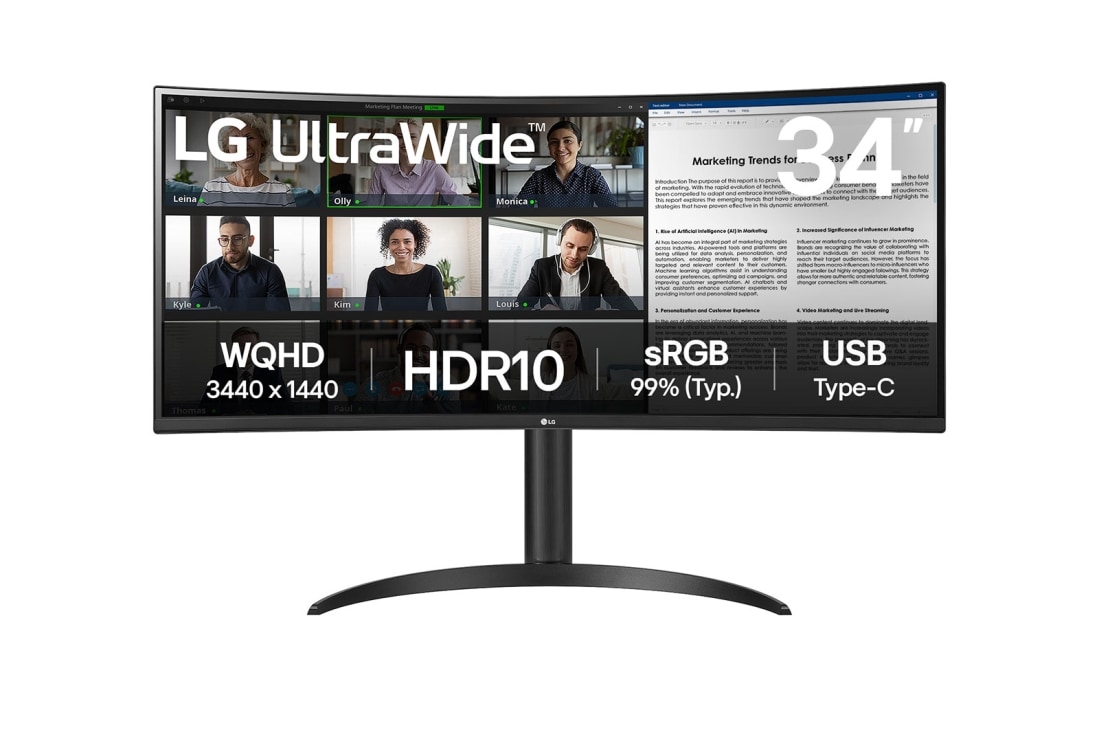 LG 34'' UltraWide QHD kumer monitor USB Type-C? kaabliga, eestvaade, 34WR55QK-B