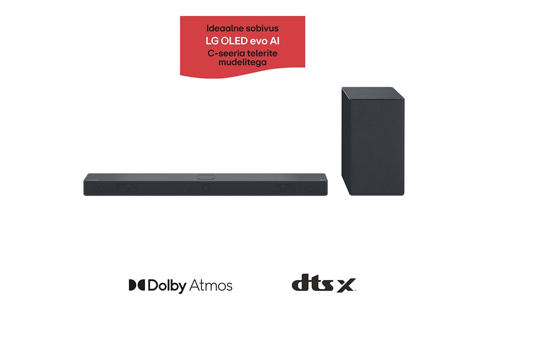 LG 400W, 3.1.3 kanaliga SC9S LG Soundbar helisüsteem koos Dolby Atmos-ga, ideaalne sobivus LG OLED evo AI C-seeria TV, Soundbari ja bassik?lari eestvaade, SC9S