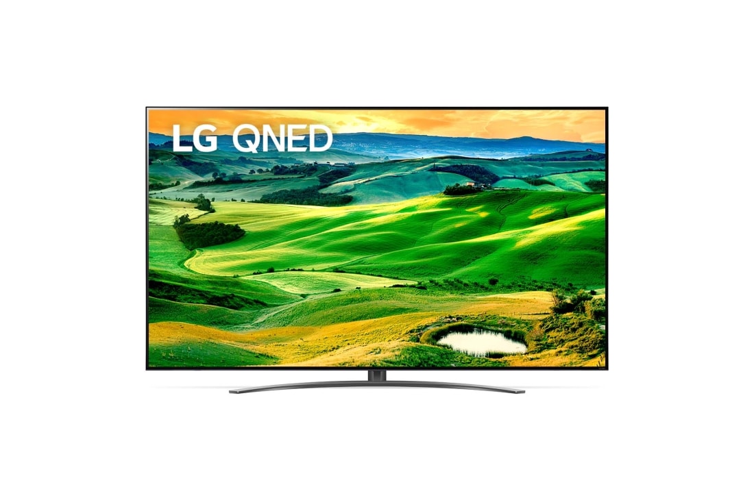 LG 86-tolline QNED 4K teler 86QNED81, LG QNED-teleri esivaade t?itekujutise ja toote logoga, 86QNED813QA