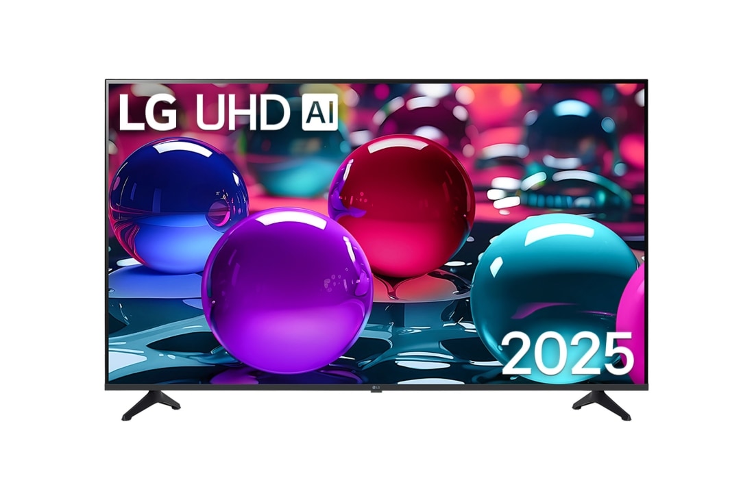LG 55-tolline LG UHD AI UA73 4K nutiteler 2025, UHD UA73 TV teleri eestvaade, LG UHD AI logo ülanurgas. LG UHD TV teler maalib v?rvikirevaid tekstuure., 55UA73003LA