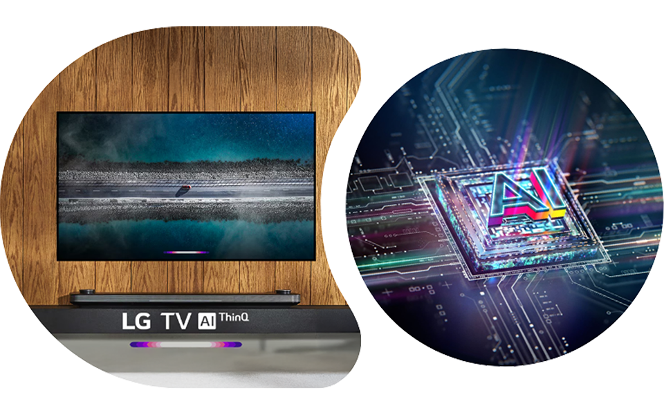 LG teler, mis sisaldab AI ThinQ tehnoloogiat koos arvutiekraaniga, millel on LG Alpha AI protsessor.