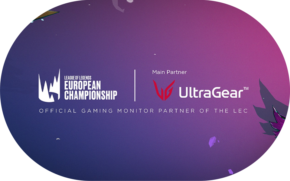 Euroopa meistrivõistluste / UltraGear? partnerluse logo, millel on dünaamilised kujunduselemendid ja julge tüpograafia.