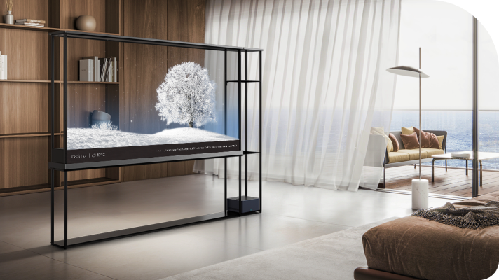 LG OLED T valgustab lumist maastikku, eraldades elutoa vaheseinana, ilma et see rikuks v?ljast avanevat ookeanivaadet. 