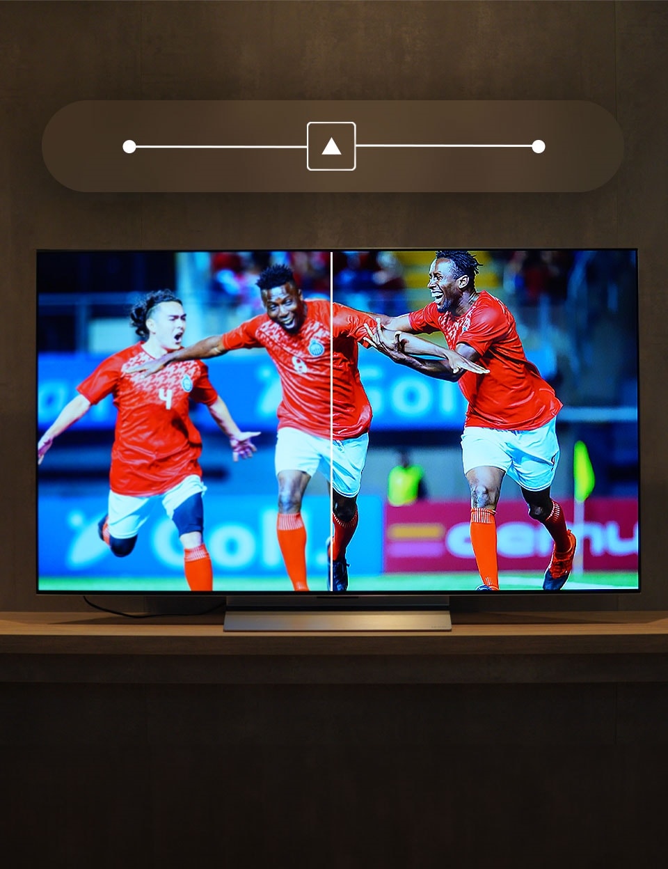 Ajuste de la configuración de TV en una pantalla de televisión para la calibración de TV (brillo, color y contraste, nitidez, matiz y tono)