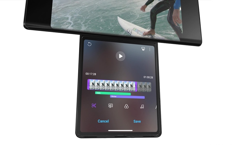 A close-up of the editing track feature available on the LG WING