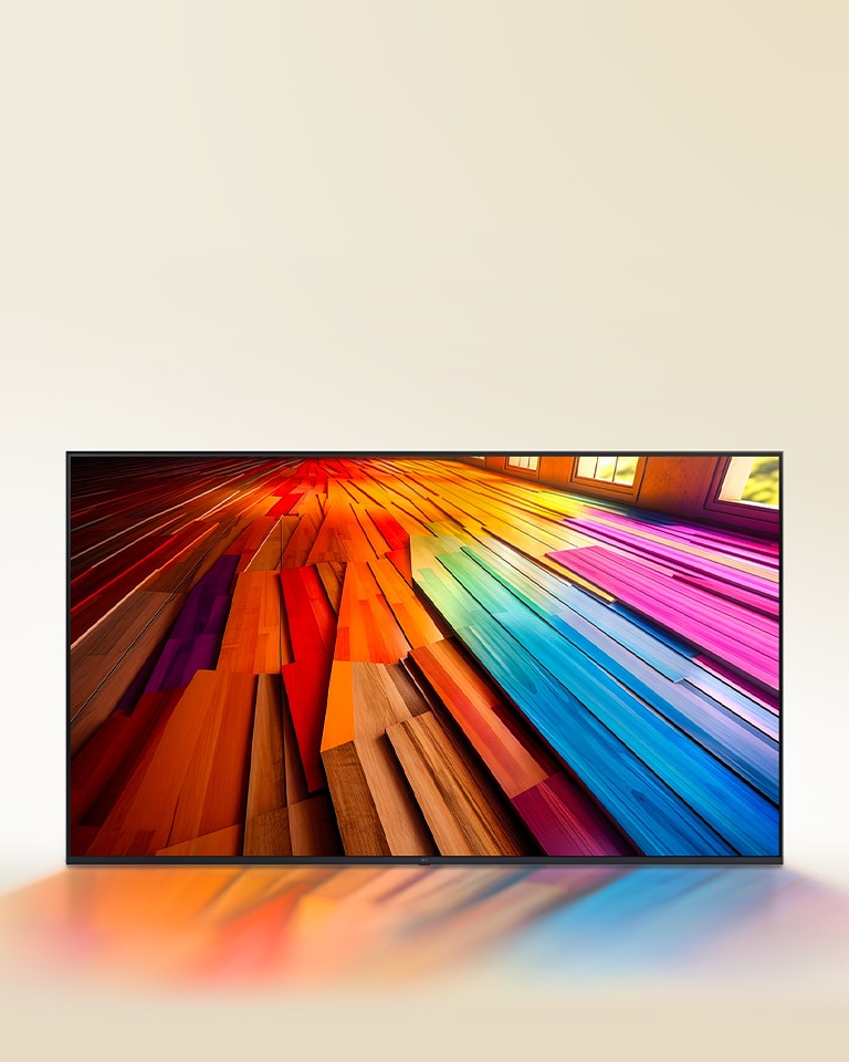 Eloisan v?rinen pitk? puulattia n?kyy LG UHD -televisiossa.