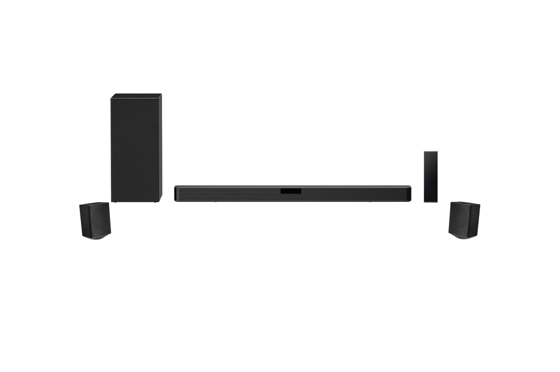 LG Sound Bar SN5, kuvassa subwoofer ja takakaiutin edest?p?in, SN5