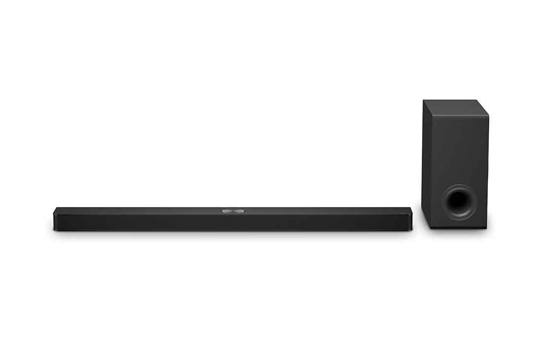 LG Soundbar TV:hen Dolby Atmos 5.1.3 kanavainen S90TY, Edest? otettu kuva LG Soundbar S90TY:st? ja subwooferista, NS90TY