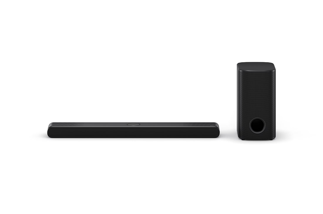 LG Soundbar TV:hen Dolby Atmos 3.1.3 kanavainen NS77TY, Edest? otettu kuva LG Soundbar S77TY:st? ja subwooferista, NS77TY