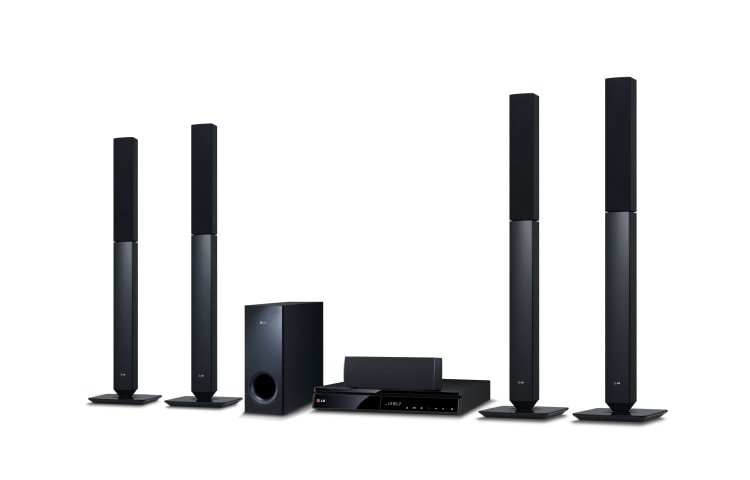 LG 5.1-kanavainen 3D-kotiteatterij?rjestelm?. SMART Blu-ray -soitin ja DLNA. Pystykaiuttimet edess? ja takana. K?ynnistys 5 sekunnissa., BH6530TN