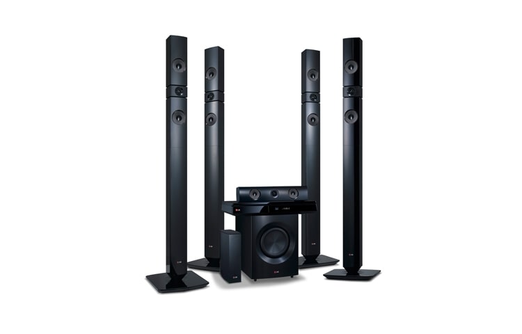 LG 5.1-kanavainen kotiteatterij?rjestelm?, jossa on langattomat takakaiuttimet. Tehokkaiden 1 200 watin kaiuttimien pinta on aramidia. Extra SMART Blu-ray -soitin, verkkoselaus, Wi-Fi, DLNA, Private Sound, 4K upscaling -skaalaus ja 3D-tuki. K?ynnistys 5 sekunnissa. Takana ja edess? pystykaiuttimet., BH7530TWN