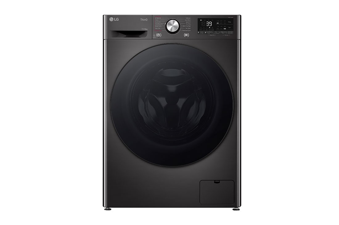 LG 11 kg / 6 kg Kuivaava pesukone(Musta) - Steam, Energialuokka A/D, TurboWash?360, AI DD?, Smart Diagnosis? ja Wi-Fi, Front view, P4Y7ERPYZ