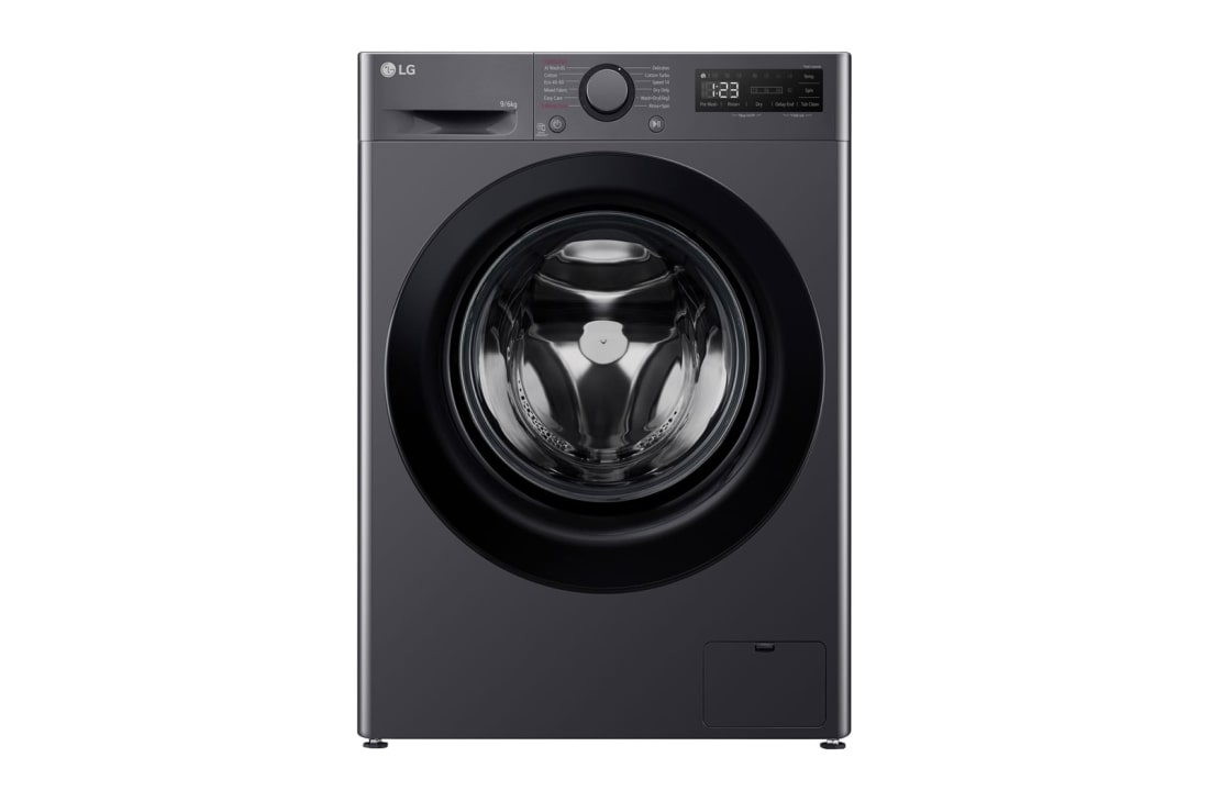 LG 9 kg / 6 kg Kuivaava pesukone(Musta) - Steam, Energialuokka A/D, AI DD?, Smart Diagnosis?, Front view, P4Y5VRP6J