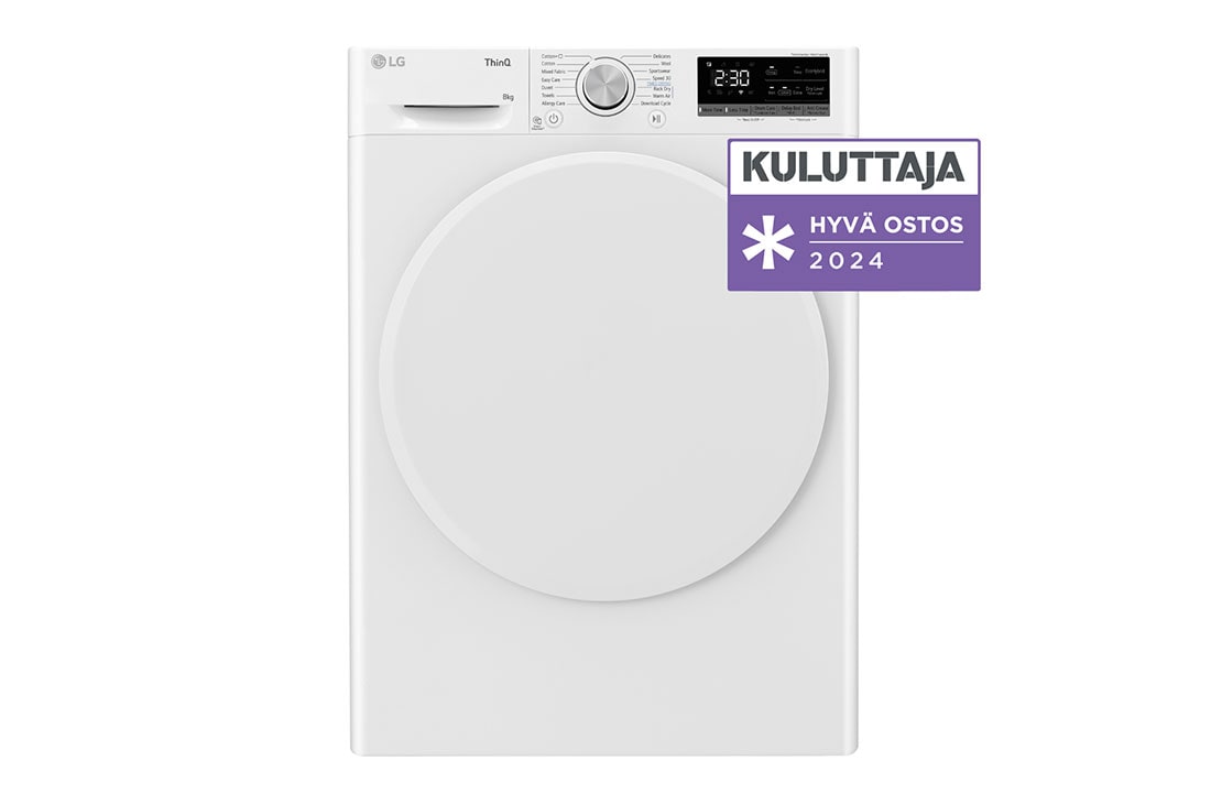 LG 8-kg DUAL Inverter Heat Pump? Eco-Hybridikuivain L?mp?pumpputekniikalla, Front view, RH80V5AV0N