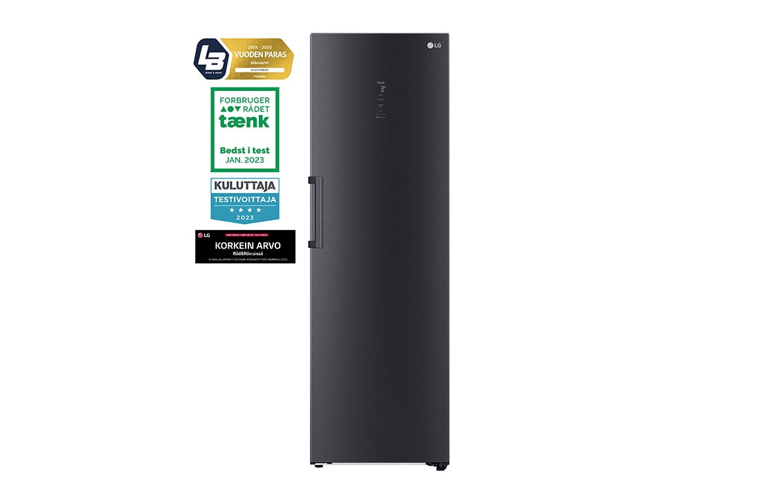 LG 386L Vapaasti seisova j??kaappi (Matte Black) - Energialuokka D, Door Cooling?, LINEARCooling?, FRESHBalancer?, Smart Diagnosis? - Wi-Fi-yhteys, Vetolaatikko, GLM71MCCSF