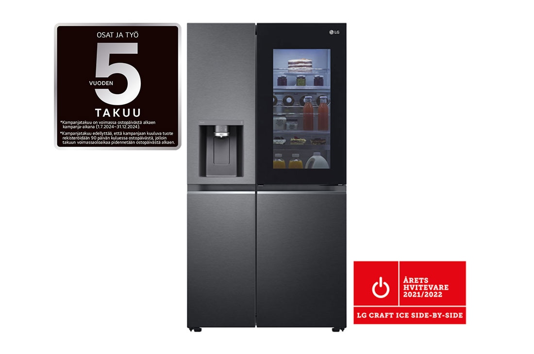 LG 635L InstaView Door in Door? Side by Side (Matte Black Steel), Craft Ice, Energialuokka E, Smart Diagnosis? - Wi-Fi-yhteys, GSXV90MCDE, GSXV90MCDE