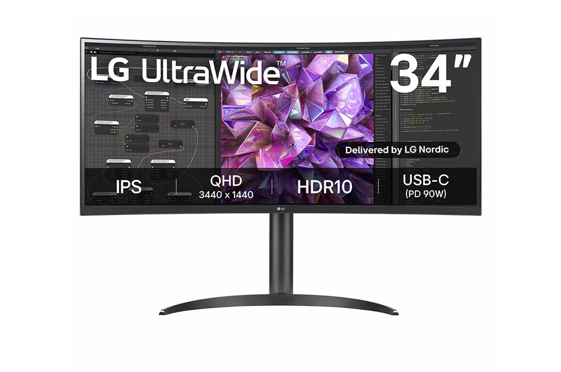 LG 34 tuuman kaareva 21:9 UltraWide? QHD (3 440 x 1 440) -n?ytt?, kuva edest?, 34WQ75C-B