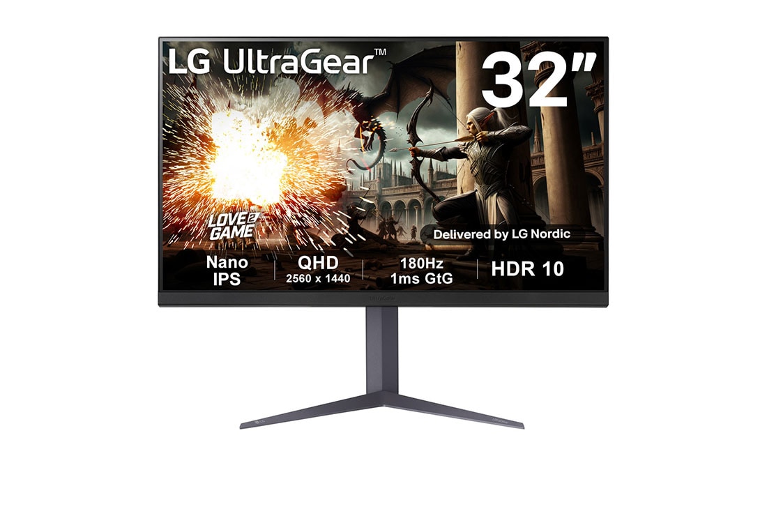 LG 32” UltraGear? QHD IPS 180Hz -pelin?ytt? | 1ms (GtG), DisplayHDR? 400, kuva edest?, 32GS75Q-B