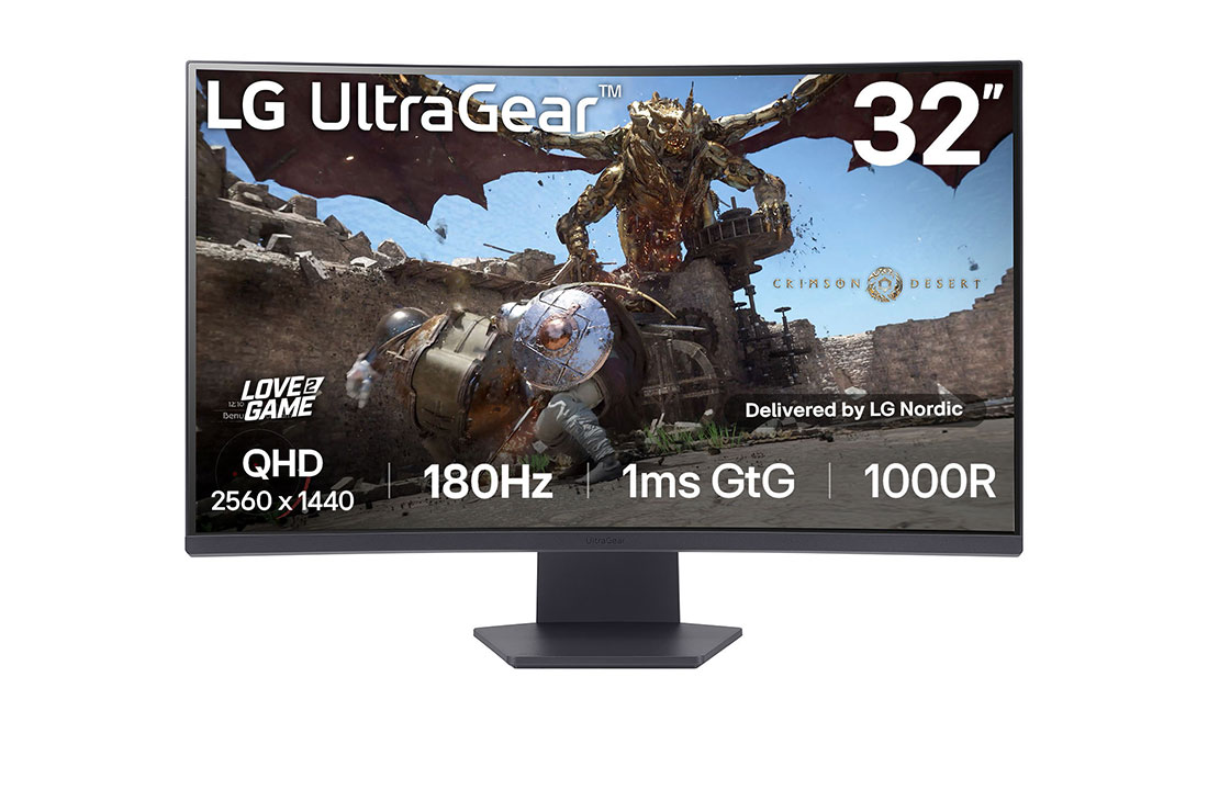 LG 32 tuuman UltraGear? 1000R kaareva pelin?ytt? | QHD, 1ms (GtG), 180Hz, kuva edest?, 32GS60QC-B
