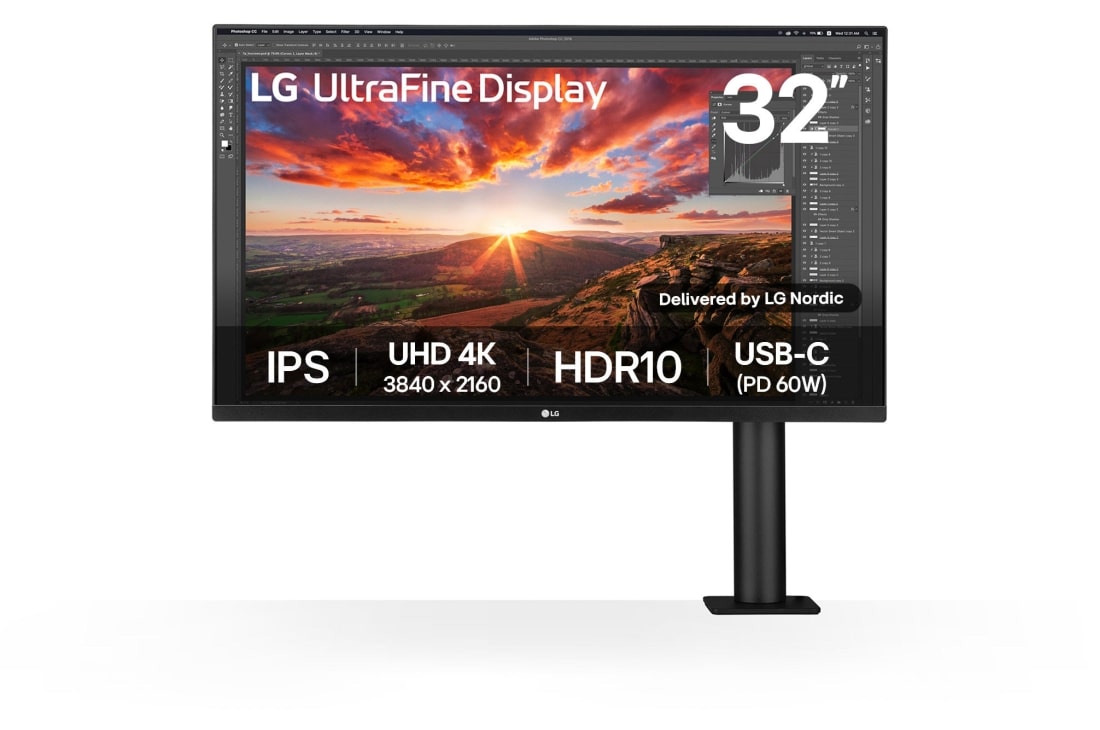 LG 31,5 tuuman UHD 4K Ergo IPS -n?ytt?, jossa USB-C, 32UN880K-B