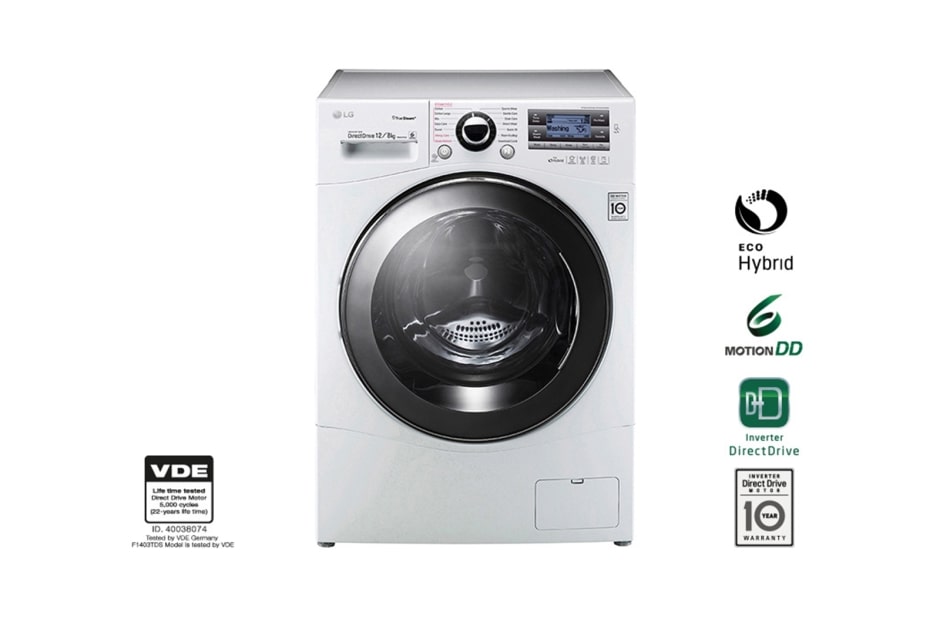 LG 1-12 kg /1-8 kg True Steam? 6 Motion Direct Drive, kuivaavat pesukoneet, FH695BDH2N